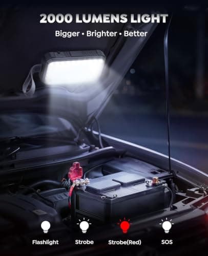 TREKURE 6000A Jump Starter Power Pack, 12V Car Battery Booster Jump Starter for up 9L Gas/6.5L Diesel Engine, Car Jump Starter with Magnetic LED Light, Car Jump Starter Power Bank with Jump Leads — view 3