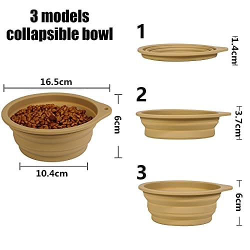 SLSON 2 Pack Dog Collapsible Bowl Large Portable Dog Bowl Pet Feeding Bowl Dog Food Water Bowl Pet Travel Bowl with Carabiner for Pet Indoor and Outdoor Activity (Navy + Khaki) — view 2