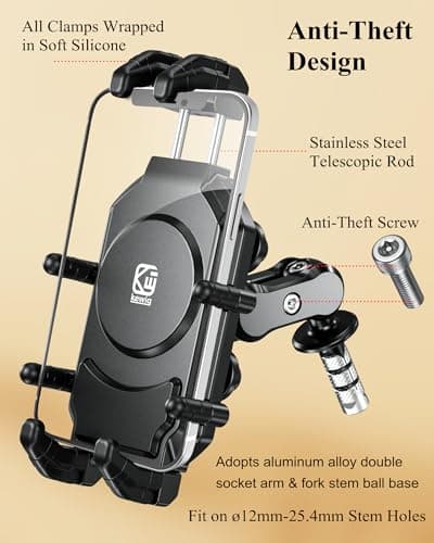 BRCOVAN Anti-Theft Motorcycle Fork Stem Phone Mount with Vibration Dampener — view 3