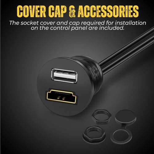 TNP USB HDMI Flush Mount Cable - Dashboard Panel Dash Mount USB + HDMI Port Socket Jack Plug Water Resistant Connector Extension Wire Cord for Car Truck Trailer Boat Motorcycle & More (1M / 3FT) — view 6