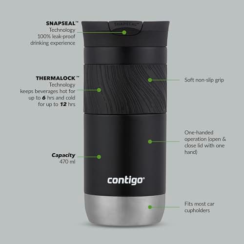 Contigo Byron Snapseal Travel Mug | Stainless Steel Thermal-Mug | Insulated Coffee to go cup | 100% leakproof | Keeps hot for 7 hours | Dishwasher safe lid | 470 ml | Licorice — view 2