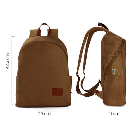 WooStyle Premium Cotton Canvas Backpack – Stylish, Lightweight, Multifunctional Laptop Bag, Extra Capacity. Fits 13”-15” inch Laptops. Unisex, All Ages. Includes Matching Pouch (Brown) — view 4