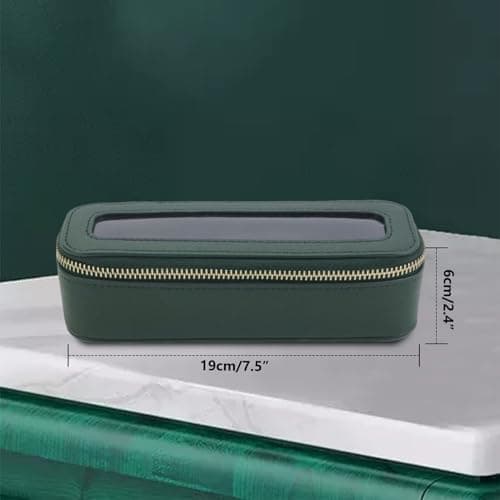 Portable Makeup Brush Bag Waterproof Leather Clear Cosmetic Case, Silm Toiletry Organizer for Brushes & Essentials (Green, 7.5x2.4x2.4 Inch) — view 4