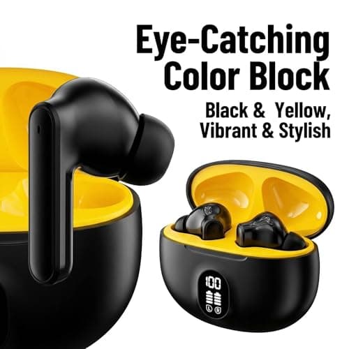 FuJiaXin Wireless Earbuds, Bluetooth 5.4 Earphones In Ear with 4 HD microphone, 40H Playtime, HIFI Stereo In Ear Headphones, IPX7 Waterproof Bluetooth Earbuds, LED Display, Sport/Work/Black — view 3