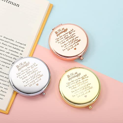 OVNMFH to My Granddaughter - Reflection Engraved Hand-Held Folding Mirror, Stainless Steel Compact Pocket Mirror, Folding Pocket Mirror Encouragement Gifts from Grandparents (Rose Gold) — view 5