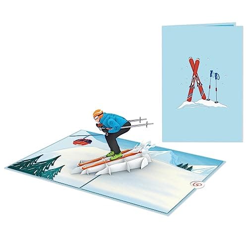 papercrush® Pop-Up Card Skier - Funny 3D Voucher Card for Men (Boyfriend, Dad, Husband), Travel Voucher for Ski Holidays, Handmade Winter Birthday Giftcard for Surprise Skiing Vacation Reveal — view 3