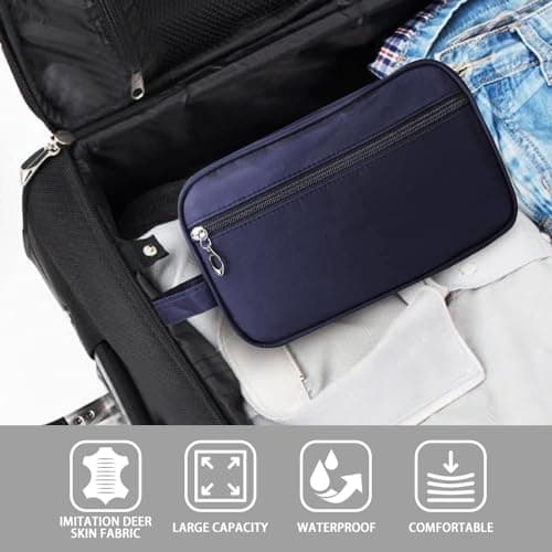 Toiletry Bag for Men, Large Travel Wash Bag Water-Resistant Gym Shaving Organiser Bag, Shower Bathroom Makeup Bag with Handle for Cosmetics Brushes Tools (Blue) — view 4