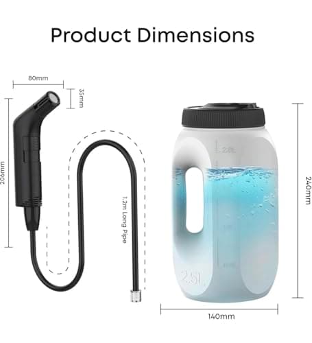 Portable Bidet for Travel & Camping - Electric Handheld Bidet Sprayer for Women & Men | Muslim Shower Shattaf | 2.5L Tank | 1.2m Hose | USB Rechargeable 800mAh | Postpartum & Personal Hygiene — view 6