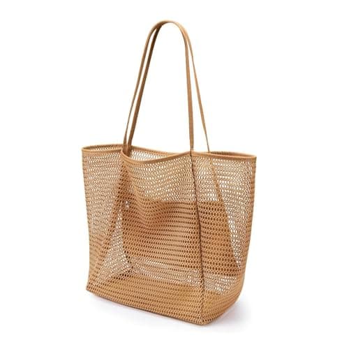 Womens Mesh Beach tote Bag - Foldable, Quick-Dry Tote with Zippered Pocket