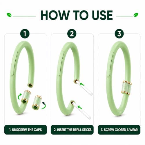 900 Hour Mosquito Repellent Bracelet with 10 Citronella Refills, Waterproof DEET-Free Insect Repellent Wristband, Reusable Anti Mosquito Bracelet for Adults, Kids, Travel, Camping & Garden (Green) — view 6