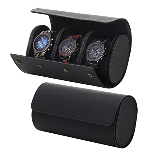 Emibele Watch Roll Travel Case, 3 Slot PU Leather Watch Case for Men Women