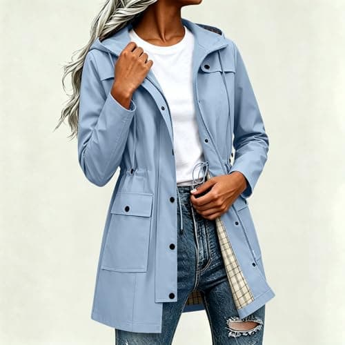 Znwerma waterproof jackets for women uk Waterproof Jacket Lightweight for Women Ladies Windbreaker Rain Coats Full Zip Hooded Long Raincoat Casual Hiking Walking Outwear Light Blue — view 2