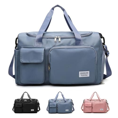 Sports Gym Bag Foldable Overnight Weekend Bags Womens Mens Duffel Bag with Shoes Compartment Water Resistant Holdall with Wet and Dry Separation Bag for Sports and Travel (Blue)