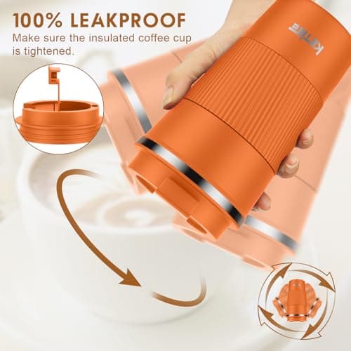 KETIEE Insulated Travel Coffee Mug With Leakproof Lid - Double Walled Stainless Steel Cup for Hot and Cold Drinks - 510ml, Orange Brown — view 3
