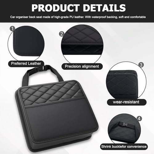 Car Seat Organiser,2 in 1 Hanging Car Storage Bag,Waterproof Leather Car Seat Back Storage,Foldable Car Seat Storage Organizer,Multifunctional Vehicle Accessories Suitable for Children and Adults — view 3