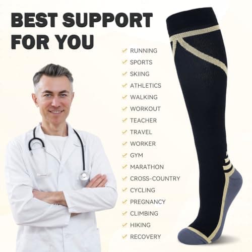 Compression Socks fo Men & Women 6 Pairs 15-20 mmHg Travel Flight Socks — view 5