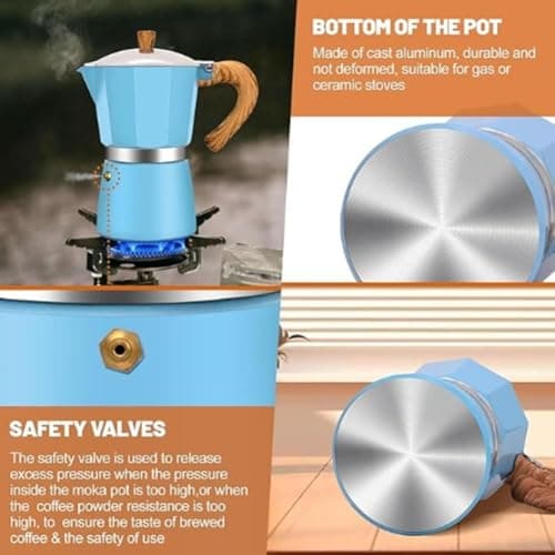 EcoLivzen European Style Coffee Pot with Wooden Handle, Aluminium Turkish Brew Maker for Gas and Electric Stoves, Portable Espresso Pot for Camping and Travel, Red(150ML Matte Black) — view 5