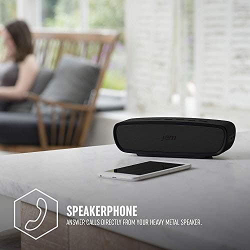 Jam Heavy Metal Bluetooth Wireless Speaker - Compact & Portable with up to 8 Hours of Playtime, Dual Passive Bass Radiator with Lifelike 20W Stereo Sound, Speakerphone Function, Aux-In Port - Black — view 5