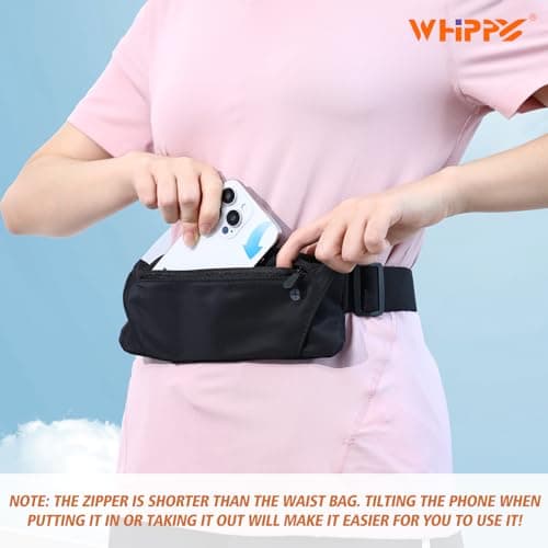 WHIPPY Running Belt for Phone Bag Running Gifts for Women Fanny Pack for Men Elastic Runners Money Belt Phone Holder Hiking Waist Pack, Black — view 6