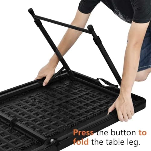 Amazon Basics 4-Foot Folding Table with Adjustable Height, Lightweight Portable Folding Tables for Indoor & Outdoor, Auto-Locking Legs, Carrying Handle, 121.4 x 60.7 x 86.1 cm, Black — view 6