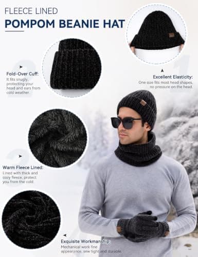 heekpek Hat Scarf Gloves Set for Men Chenille Accessories Set — view 3