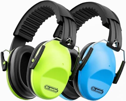 Dr.meter Ear Defenders Children, Kids Ear Defenders SNR 27.4dB Noise Cancelling Headphones for Kids Autism Sensory, Adjustable Headband, Hearing Protection for Fireworks Monster Truck Green Blue