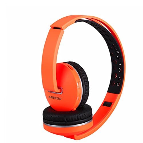 ameego Bluetooth Over Ear Stereo Foldable Headphones, Wireless and Wired Mode Headsets with Soft Memory-Protein Earmuffs, Built-in Mic for Mobile Phone Tablets iPod iPad MP3 TV PC Laptop (Orange)