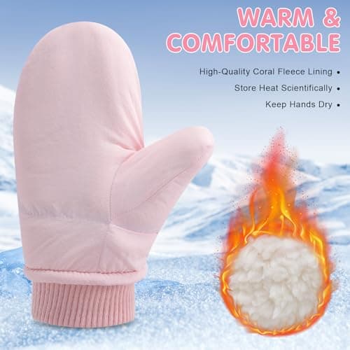Fjquamitix Kids Warm Gloves Winter Waterproof Snow Mittens Warm Fleece Lined Gloves for Girls Boys Adjustable Wristband Thermal Mittens for Skiing Outdoor Causal Use (Pink, M(2-4Y)) — view 2