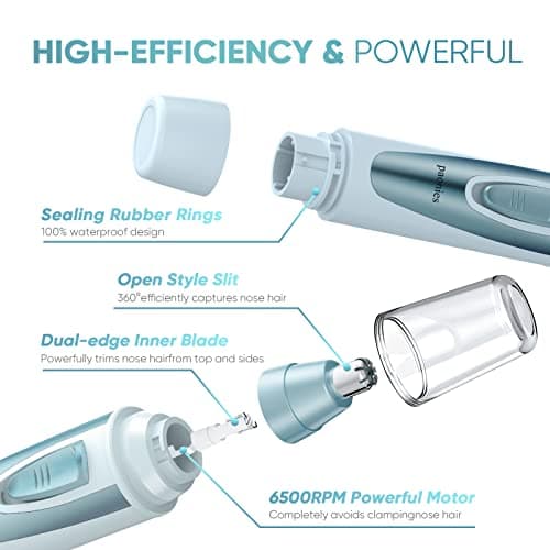 Ear and Nose Hair Trimmer Clipper, 2025 Professional Painless Eyebrow & Facial Hair Trimmer for Men Women, Battery-Operated Trimmer with IPX7 Waterproof, Dual Edge Blades for Easy Cleansing, Blue — view 2