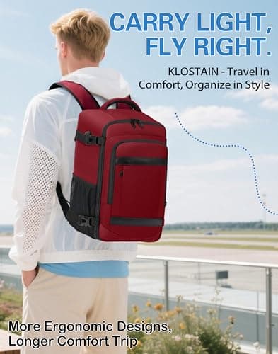 KLOSTAIN for Easyjet Cabin Bag 45x36x20 Travel Backpack Hand Luggage Carry-ons Bag Laptop Backpack Ruscksack for Airplanes Flight New Easyjet Underseat Cabin Bags Fit 14" Laptop Red — view 6