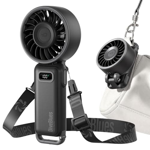 Diveblues Handheld Turbo Fan, 1–100 Speed Portable Fan with Strong Airflow, USB-C Rechargeable, 4-in-1 Personal Neck/Desk/Travel Fan, Lightweight Foldable Fan for Summer, Concerts & Outdoor Use