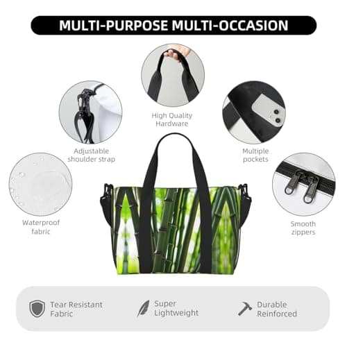 Spring Bamboo Duffel Bags for Traveling, Lightweight Personal Item Travel Bags for Women, Gym Bags for Men, Black, One Size — view 5