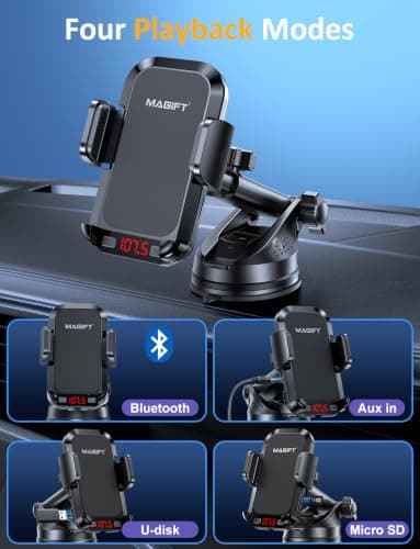 Bluetooth Car Adapter, 3 in 1 Bluetooth 5.4 FM Transmitter Car with Phone Holder, PD 36W Fast Charging, Strong Microphone, HiFi Bass Sound, Hands-Free Calling, Support USB/TF Card(Black) — view 4