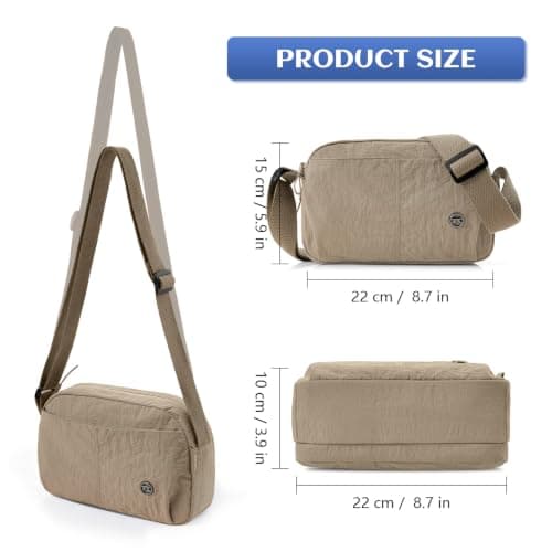 Vllcsla Crossbody Bag for Women Travel Small, 8.7″×3.9″×5.9″, Small Multi-Pocket Shoulder Bag with Adjustable Strap, Lightweight Fabric Cross Body Handbags, Anti Theft Sling Bags Daily Use (Khaki) — view 4