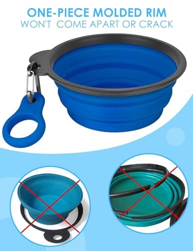 Heouvo Collapsible Dog Bowls with Bottle Carrier, 2 Pack Travel Dog Water Bowl with Upgraded Carabiner, One-piece Molded Rim No Fall Off or Crack (Gray/Navy Blue, Large(Pack of 2)) — view 3