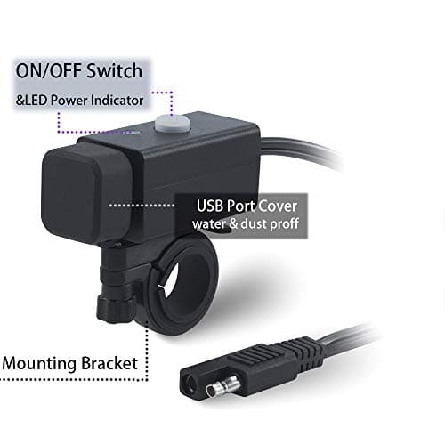 Waterproof Motorcycle USB Phone Charger Adapter with Power Switch 5V Dual Ports Smart Charging Power Socket for iPhone, Tablets, Samsung, Gopro — view 5