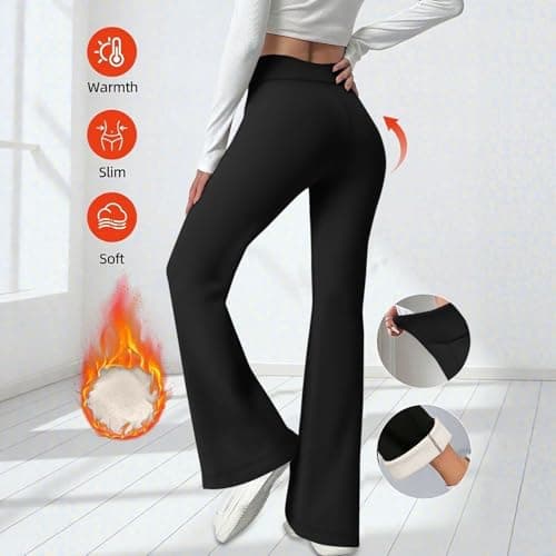 NSICBMNO Wide Leg Trousers for Women UK Thermal Fleece Lined Trousers Women Fleece Leggings for UK with Pockets Pyjama Bottoms Tall Wide Leg Yoga Pants Ladies Joggers Womens 16 Ladies Petite Black — view 5