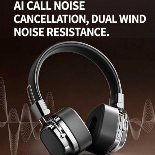 DOCANIO Retro Wireless Over Ear Headphones Bluetooth 5.3,40mm Composite Driver HiFi Stereo, Lightweight Leather Foldable Headphones for Travel Work khaki — view 3