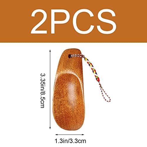 LCMJYABI 2 Pcs Shoe Horns Mini Wood Shoehorns Shoes Helpers with Cord for Men Women Kids and Seniors — view 2