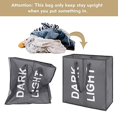 Maxsilan 80L Laundry Basket with 2 Sections, Collapsible Clothes Bag, Grey — view 5
