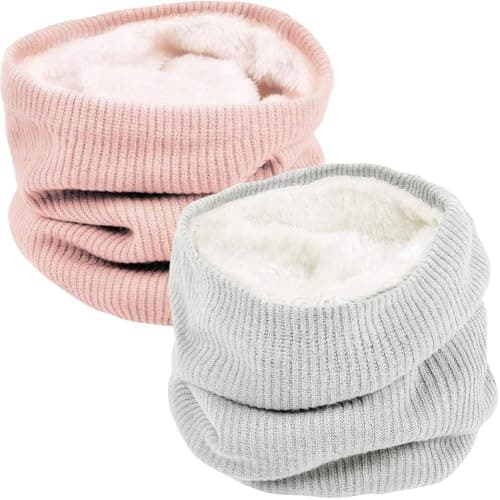 Winter Neck Warmer Fleece Lined Knitted Snood Gifts for Men Women 2 Pack