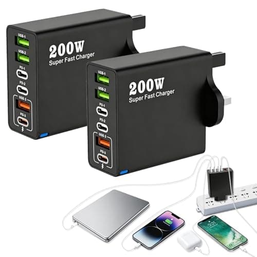 2PCS 200W USB C Charging Station with 6 Port Multi Fast Charger Plug UK