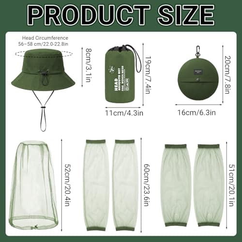 5Pcs Anti-Mosquito Head Net Set, Mosquito Suit Mosquito Protection, Lightweight Mesh Net for Outdoor Camping (Green, One Size) — view 2