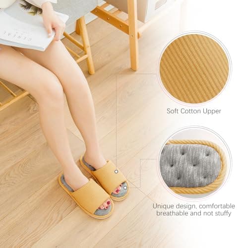 TIECHI Womens Slippers, Ladies Slippers Open Toe Slipper Women, Non-Slip House Memory Foam Slipper Women for Indoor Outdoor, 38-39EU/5-6UK, Yellow — view 4