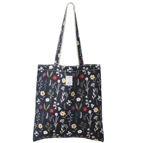 SEPWIK Canvas Tote Bag for Women, Reusable Cloth Cotton Bags for School Shopping Beach Grocery Shopper Handbags Scandihome Series - Navy Blue