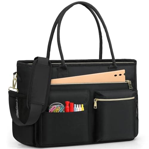 RAINSMORE Laptop Tote Bags for Women 15.6 inch Teacher Bag Large Nurse Utility Bag Computer Messenger Briefcase with Insulated Pocket for Work School Office Business University Black