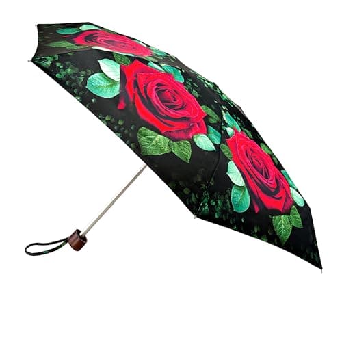 Fulton Tiny Umbrella, Huge Rose Print, Ultra Compact, Lightweight Wind Resistant Frame