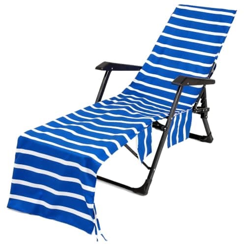 drburpily Luxury Beach Chair Towel With Fitted Top,royal blue stripes