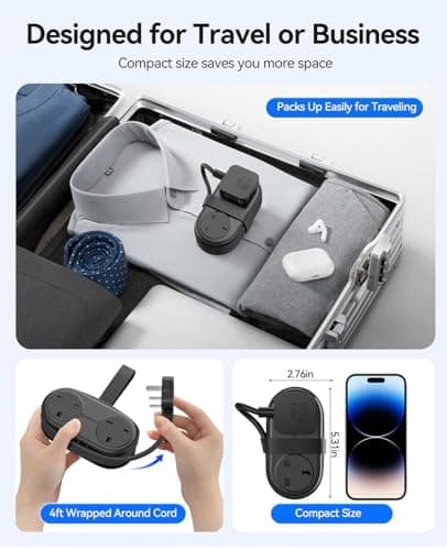 ORICO Travel Extension Lead with USB Slots, 2 Outlets 3 USB Ports (1 USB C), 3250W 13A Socket Extensions, Rollable Extension Cord for Travel/Home/Office, Essentials Cruise Approved Power Strip-Black — view 2