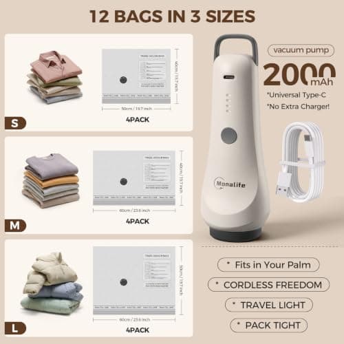 Monalife Vacuum Seal Bags for Clothing Travel,12-Pack, 80% Space Reduction — view 3